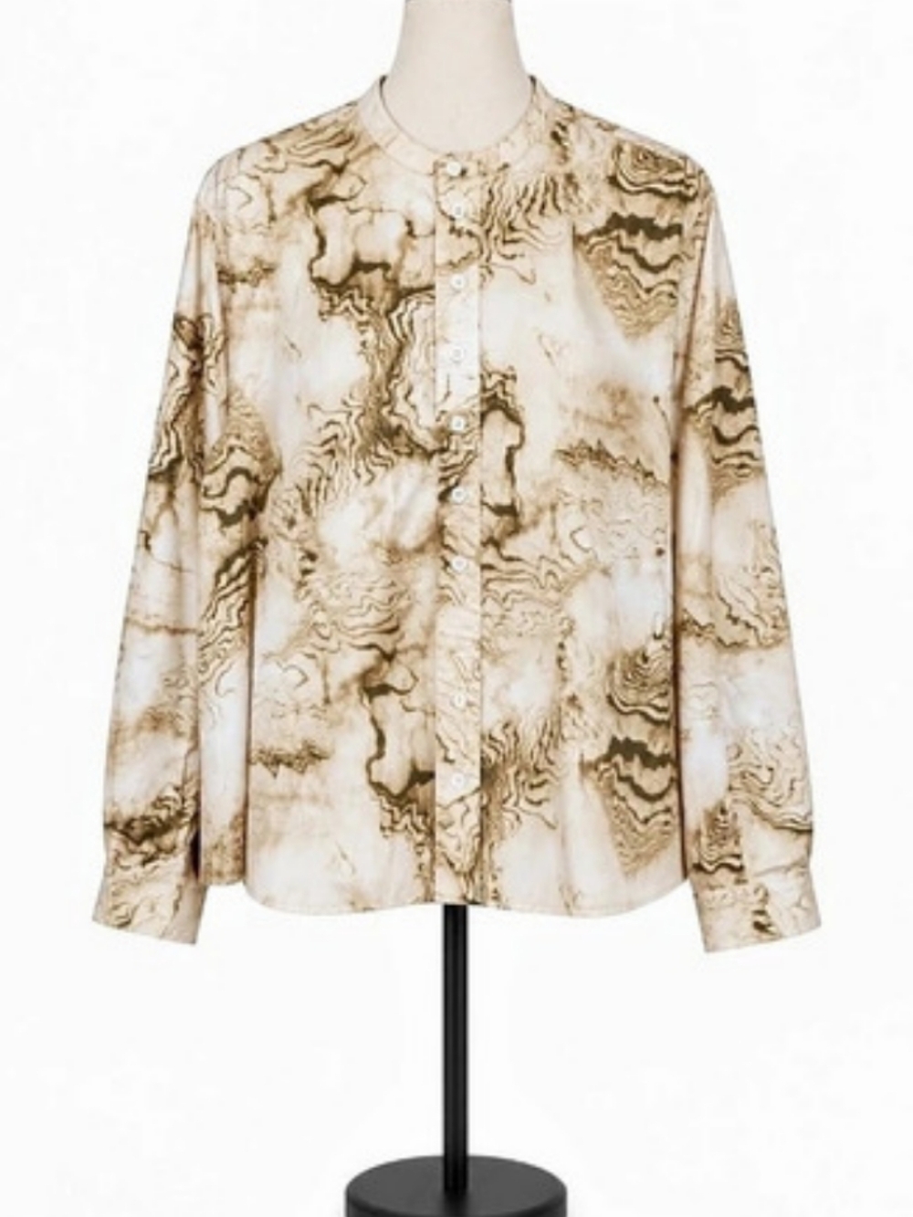Vintage Abstract Print Long Sleeve Blouse in Brown & Cream Like New